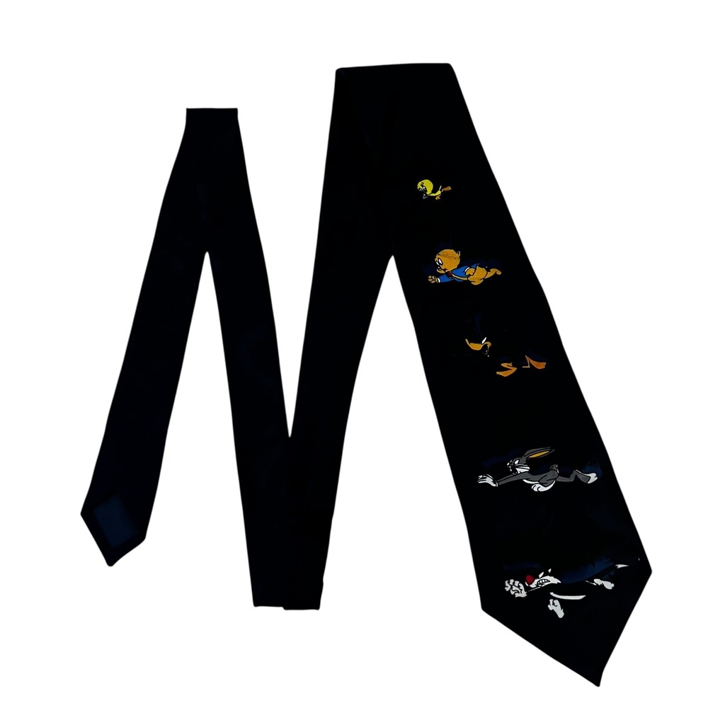 Vintage Looney Tunes Neck Tie 1995 Cartoon Character Novelty Black Mens 58‎ Inch